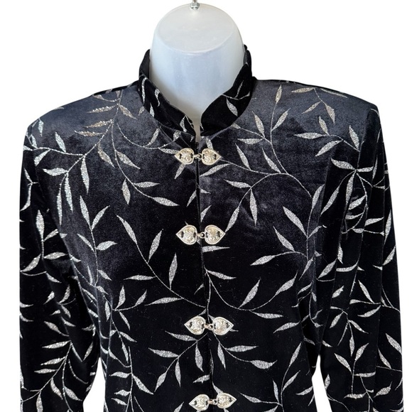 JBS Black Silver Velour Blazer Steampunk Edwardian Deco Glam Wedding Guest Small - Picture 4 of 9